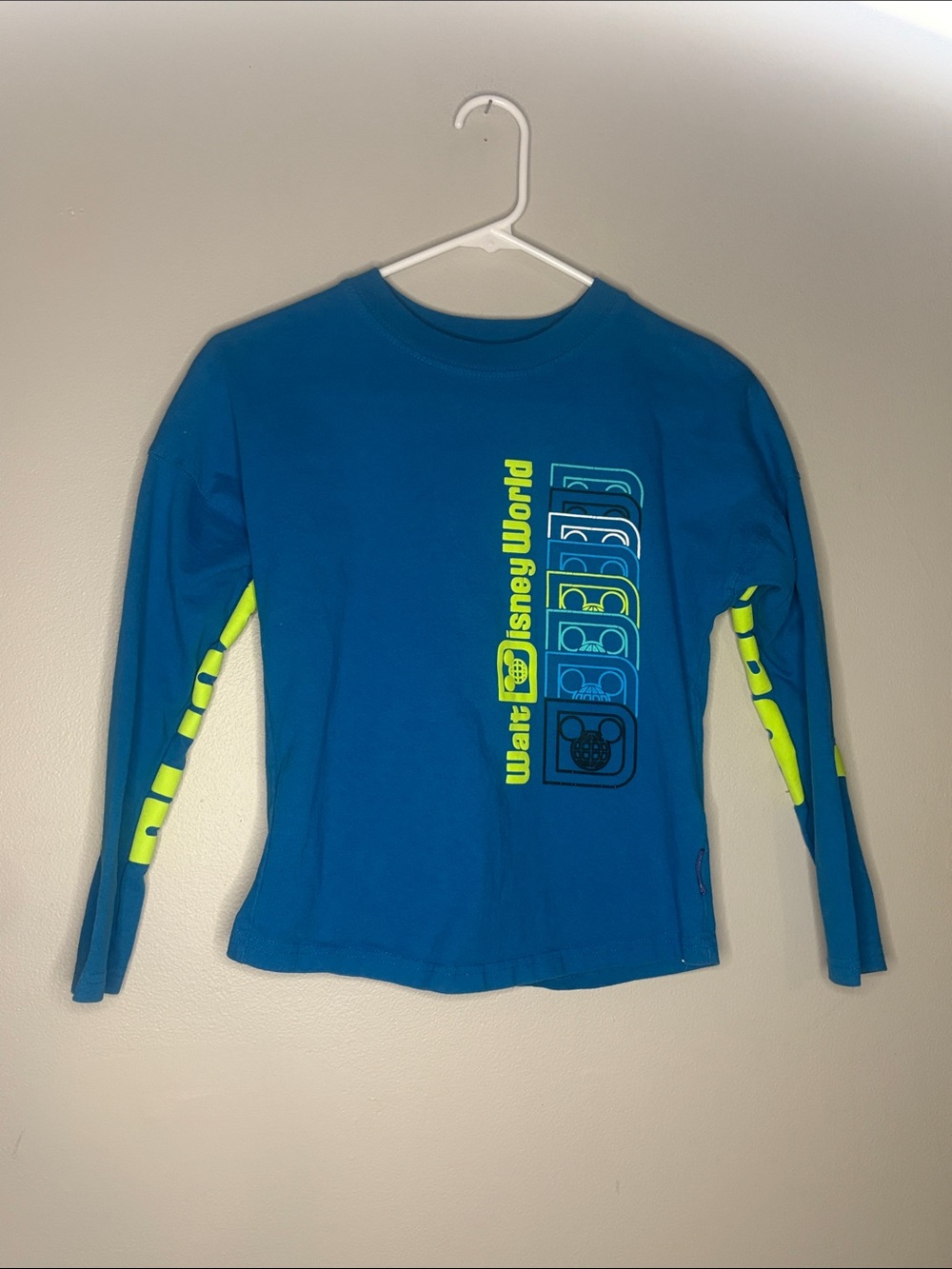 Disney Teal Blue Long-Sleeve Tee with Neon Yellow Accents